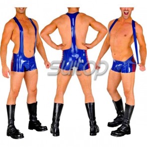 Men's boxer latex Straps shorts rubber suspender trousers jumpsuit leotard