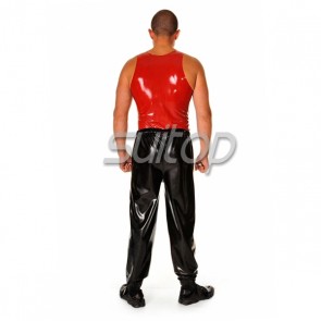 Suitop men's casual rubber pants latex tapered trousers in black color