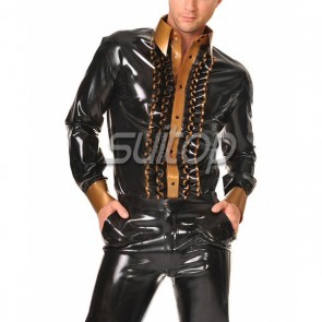 100% natural rubber latex long sleeve with golden trims in black color for man