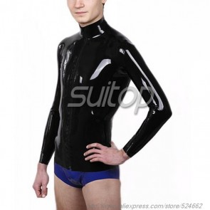 Suitop pure handmade mens' rubber latex coat with front zip in black color