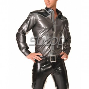 Natural rubber latex long sleeve shirt with buttons in metallic gray color for man