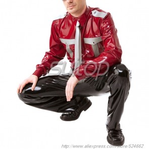 Men police Red latex costumes uniforms military including shirt and jeans customised
