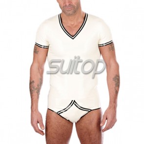 Mens latex tee shirt rubber top for male