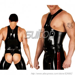 Suitop super quality men's rubber latex tight vest in black color