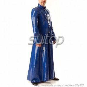 Suitop high quality men's rubber latex long jacket with single breasted in blue color