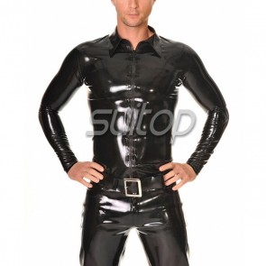 fashion men's latex polo shirt with long sleeves