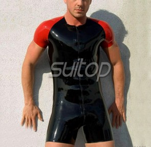 Men's latex jumpsuit rubber leotards with front zip