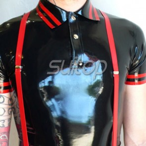 Suitop super quality men's rubber latex short sleeve tight polo t-shirt in black and red trim color