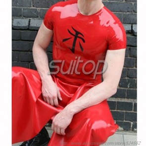 Suitop super quality men's rubber latex short sleeve round neck tight t-shirt in red color