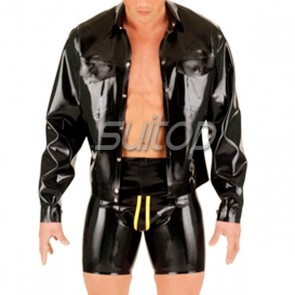 100% natural rubber latex loose long sleeve shirt with front buttons in black color for man