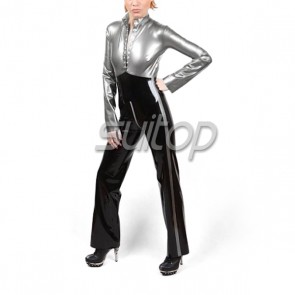 sexy latex catsuit in blouse and pants attached one pecie