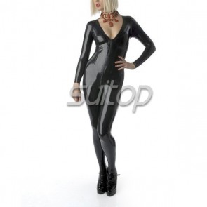 Suitop latex fetish catsuit with socks for women with front zip