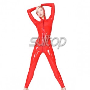 100% handmade nature latex sexy red catsuit attached cap rubber body suit for women sweeter
