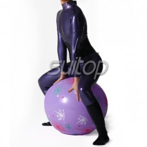 Women's latex catsuit with socks in Metallic purple back zip