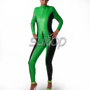 women's latex catsuit rubber wtih back zip in apple green