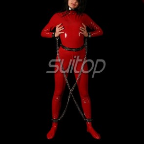 women's latex catsuit wtih back zip in red  with feets