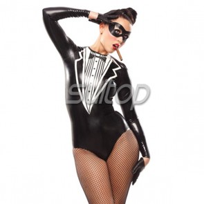 Suitop fashional rubber latex fetish catsuit in black color for women