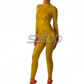 Sexy women's latex catsuit in trasparent yellow 
