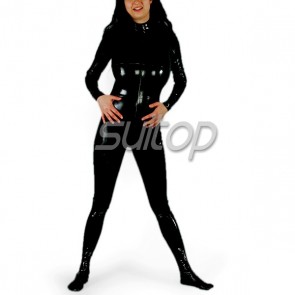 Women's latex catsuit in red with back zip with feet