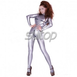 women's latex catsuit with bust zip and back zip to crotch 
