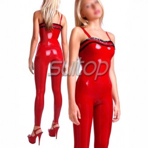women's latex catsuit (no zip) in red and black lace