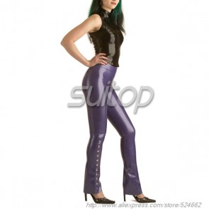Heavy latex trousers rubber leggings  for women in metallic purple color
