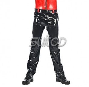 Suitop casual men's male's rubber trousers latex pants in black color