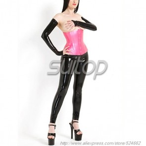 Suitop super quality women's rubber latex leggings and long gloves in black color
