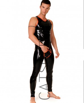 Sexy Men's latex pants rubber legging with packet bag on front 