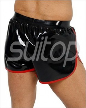 100% natural rubber Men's latex breeches rubber shorts free shipping in black and red trim