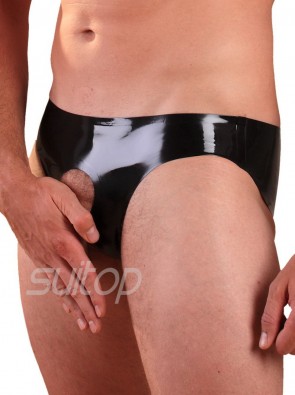 New Men's latex briefs rubber underwear with hole open penis