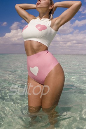Suitop super quality rubber latex women's female's white vest tops and pink shorts