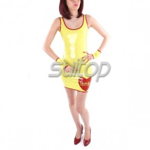 Sexry casual rubber latex tight vest dress in yellow color for women