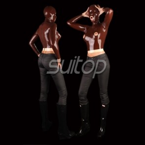 Suitop rubber latex fetish top with hoods attached in red color for women