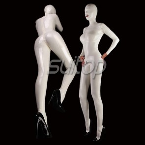 3D clipping breast design rubber latex full cover zentai catsuit with zip to crotch in white color for women