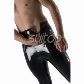 Rubber latex legging  sexy pants with two front zip in black  for men 