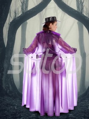 Women 's latex coats rubber outwear in trasparent purple