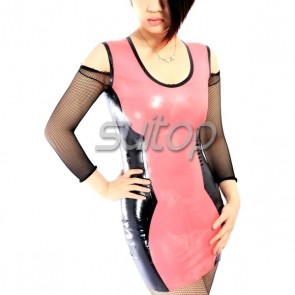 Sexy rubber latex vest mini dress in pink color for women