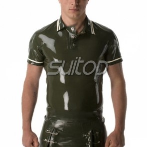 Men 's latex polo shirt rubber top for male