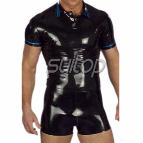 Suitop men's rubber latex short sleeve classical catsuit in black color 