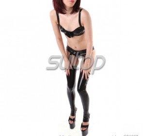 Suitop women's female's hot selling rubber latex bras,strapped briefs and stockings in black color