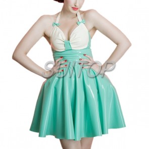 Lovely rubber latex halter bubble dress in candy color for lady