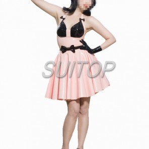 Sexy party rubber latex dress with straps in baby pink color for lady