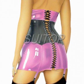 Suitop sexy women's female's rubber latex tight tube top dress with straps in pink color