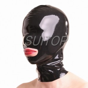 Super rubber latex hood masks with neck(open mouth only) in black color for women