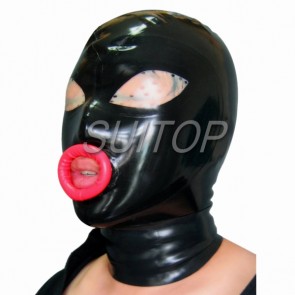 Full head rubber latex hood masks with neck(open mouth only) in black color for adults