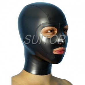Full head rubber latex hood masks with neck(open mouth,nose and eyes) in black color for adults