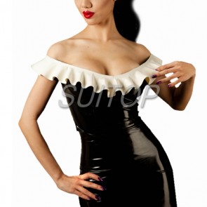 Sexy party rubber latex off shoulder dress with back zip in black color for women