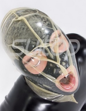 Special rubber latex black hood masks with transparent air bag can breathed by mouth for adults