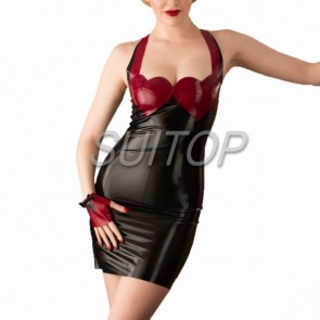 Sexy party rubber latex tight dress with straps in black color for female